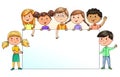 Funny kids holding blank banner for your text Royalty Free Stock Photo