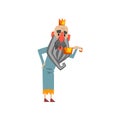 Funny king character drinking water from golden bucket cartoon vector Illustration