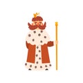 Funny king character wearing ermine mantle cartoon vector Illustration on a white background