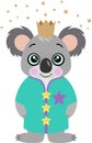 Funny king koala with crown and stars