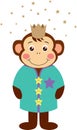 Funny king monkey with crown and stars