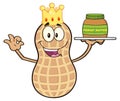 Funny King Peanut Cartoon Character Holding A Jar Of Peanut Butter
