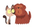 Funny Kitten and Dog Sitting Together, Cute Pets Animals Characters are Best Friends Vector illustration Royalty Free Stock Photo