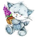 Funny kitten and flower for holiday greetings card and kids bac Royalty Free Stock Photo