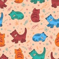 Funny kitten seamless pattern