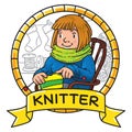 Funny Knitter Women In The Chair. Emblem