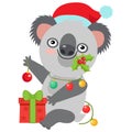 Funny Koala Christmas Vector. Merry Christmas From Australia Koala Christmas Card.