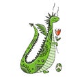 Funny Lady Dragon character with flower, isolated on white. Symbol of Chinese New Year 2024 for your design