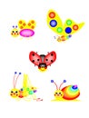 Funny ladybird, butterfly, grasshopper, snail, fly