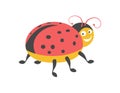 Funny ladybug with black spots onred wings
