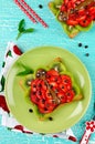 Funny ladybug face sandwich for kids snack food Royalty Free Stock Photo