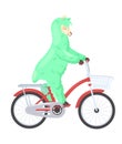 Funny lama alpaca riding bicycle flat vector icon Royalty Free Stock Photo