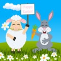 Funny Lamb & Rabbit Wishing Happy Easter Royalty Free Stock Photo