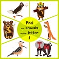 Funny learning maze game, find all of cute wild animals 3 the p-word, monkey, baboon, bear and beaver. Educational page for childr