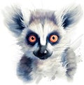 Funny lemur watercolor Illustration Portrait Isolated on White background - vector Royalty Free Stock Photo