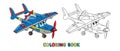 Funny light aircraft plane with eyes Coloring book