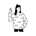 Funny lineart girl gesturing OK, accepting smth. Happy woman showing super, okay sign with fingers. Expression of