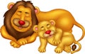 Funny lion cartoon sleeping with smiling and enjoy Royalty Free Stock Photo