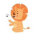 Funny Lion Character with Mane Catching Fly Vector Illustration