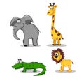 Funny lion, crocodile, giraffe and elephant
