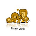 Funny lions, sketch for your design