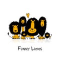 Funny lions, sketch for your design