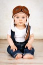 Funny little baby boy pilot Royalty Free Stock Photo