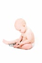 Funny little baby on white Royalty Free Stock Photo