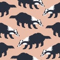 Funny little badgers with cute eyes. Baby character vector illustration. Forest animals seamless pattern.