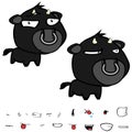 Flirty Little big head black bull expressions set