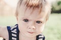 Funny little boy one year old, close-up portrait, head shot Royalty Free Stock Photo