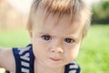 Funny little boy one year old, close-up portrait, head shot Royalty Free Stock Photo