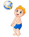 Funny little boy playing beach volley Royalty Free Stock Photo