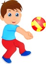 Funny little boy playing volley ball