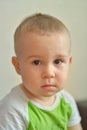 Funny little boy showing emotions. Caucasian child 2 years old. Closeup portriat.