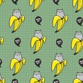 Funny little cat in banana seamless pattern for prt lovers.