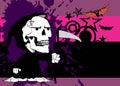 Serious Little chubby grim skull skeleton cartoon halloween background