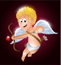 Funny little cupid aiming at someone. Illustration of a Valentine`s Day