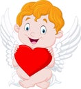Funny little cupid holding heart Royalty Free Stock Photo