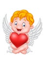 Funny little cupid holding heart Royalty Free Stock Photo