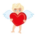 Funny little cupid holding love heart Royalty Free Stock Photo