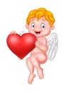 Funny little cupid holding love heart Royalty Free Stock Photo