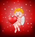 Funny little cupid holding love heart Royalty Free Stock Photo