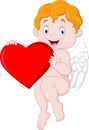 Funny little cupid holding love heart Royalty Free Stock Photo
