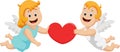 Funny little cupid holding red heart Royalty Free Stock Photo