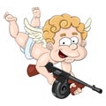 Funny little cupid with submachine gun Royalty Free Stock Photo