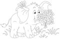 Funny little elephant with a beautiful bouquet Royalty Free Stock Photo