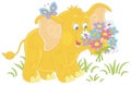 Funny little elephant with a colorful bouquet Royalty Free Stock Photo