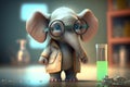 The Funny Little Elephant Scientist in a Lab Coat Experimenting with Test Tubes