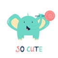 Funny little elephant with stick candy. Vector illustration Royalty Free Stock Photo